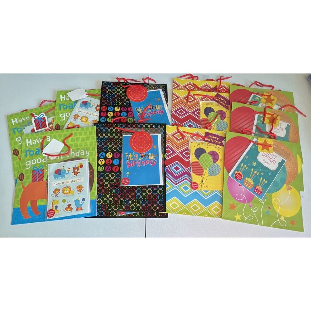Lot 12 Happy Birthday Gift Bag Set with Greeting Card New Celebrate Holiday Wrap